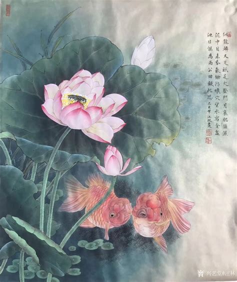 鲤鱼画风水|国画荷花鲤鱼图的风水寓意